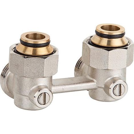 Raccord double de robinet a bille systeme bitube fil fem 3/4" forme angle avec eurocone
