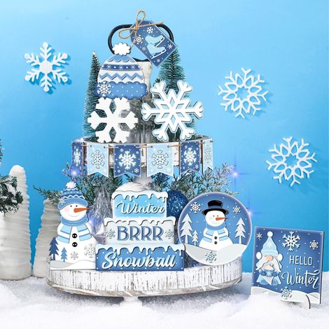 Panneau Décoratif En Bois - Motif Arbre De Noël - Pour Plateau Étagé Cuisine Salon Fête - Lot De 9 Pièces (1/5)