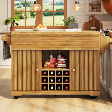 Carro de servicio multifuncional de MDF marrón oscuro, 142,5 x 80 x 95 cm, con almacenaje (1/5)