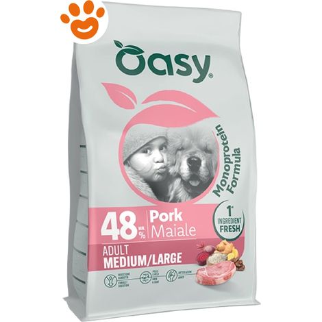 Oasy Dog Monoprotein Formula Adult Medium/Large con Maiale - Sacco 10 Kg -