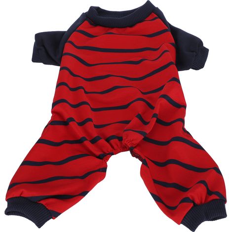 Combinaison d'intérieur pour chien, vêtements doux en polyester, body à manches longues rayé, SY60, rouge contrastant, taille M (1/5)