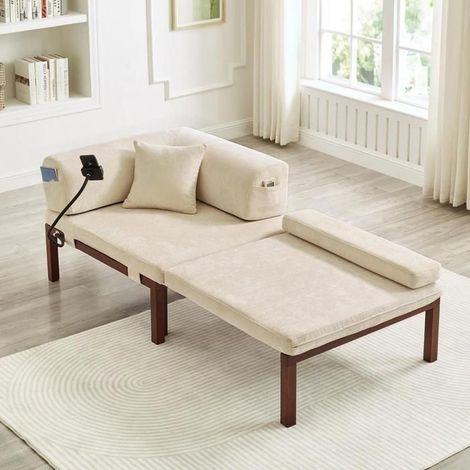 Canapé-lit pliant - KOMHTOM - 176x81x64 cm - Bois massif - 1 place - Beige (1/5)