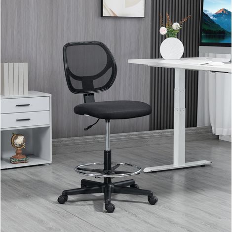 Silla alta de oficina regulable con reposapiés ajustable y respaldo de malla negra OKWISH (1/5)