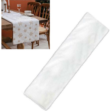 Chemin de table doré/argenté à flocons de neige scintillants, à la texture douce et moelleuse, idéal pour les fêtes de fin d'année. (1/5)