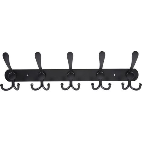 (Schwarz) Wandgarderobe - 5 verschiedene Haken, robuste Garderobe aus Edelstahl für Kleidung, Handtücher, Handtaschen, Bademäntel, Badezimmereingangsbereich (1/4)
