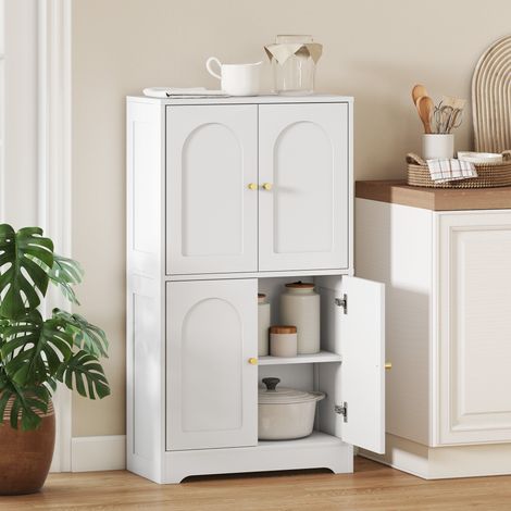 Meuble de cuisine, armoire haute avec 2 étagères réglables, buffet de cuisine avec 4 portes cintrées 60 x 30 x 110 cm, blanc