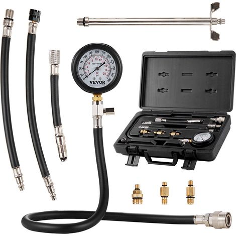 Kit Adaptateur de Compression 9 Pièces, Testeur d'Étanchéité Cylindre Auto, Manomètre Double Échelle 0-300 psi, Tuyaux Longue Portée et Coffret (1/5)
