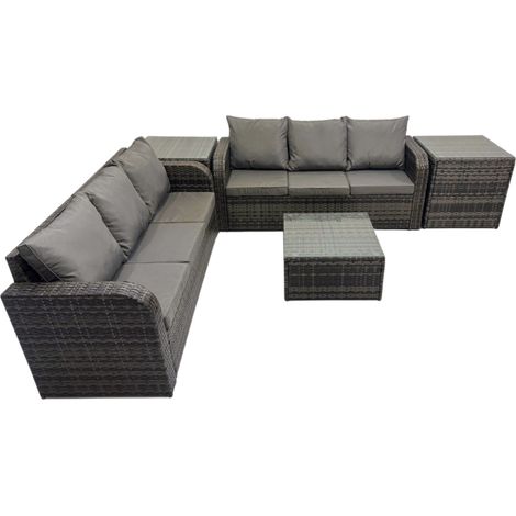 Fimous Rattan Garden Outdoor Furniture Set 3 Seater Sofa Square Coffee Table Set with 2 Side Tables Dark Grey Mixed (1/5)