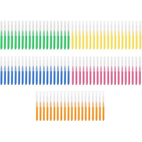 100 Pcs Brossettes Interdentaire, Brossette Dentaire avec Couvercle, Nettoyage Facile Des Espaces Interdentaires, Brossette Interdentaires pour Hygiène Bucco-Dentaire, 5 Couleurs Assorties (1/5)