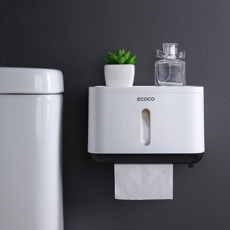 Soporte para papel higiénico, de pared, resistente al agua (corto - negro)