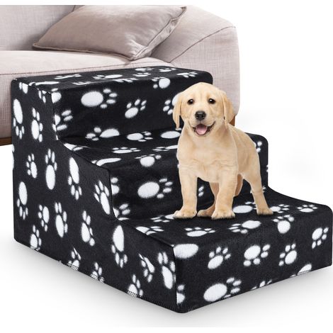 Pet Stair Step Dog Stairs for Bed Sofa 3-Steps Dog Steps with Removable Washable Cover Non Slip Dog Ramp Pet Ladder for Dogs Cats (Black Claw)