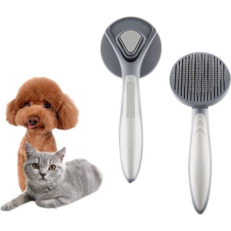 Brosse autonettoyante pour chiens et chats avec poils recouverts de tissu en caoutchouc, brosse ergonomique pour animaux de compagnie, respectueuse de la peau, élimine les poils morts (GRIS) (1/5)