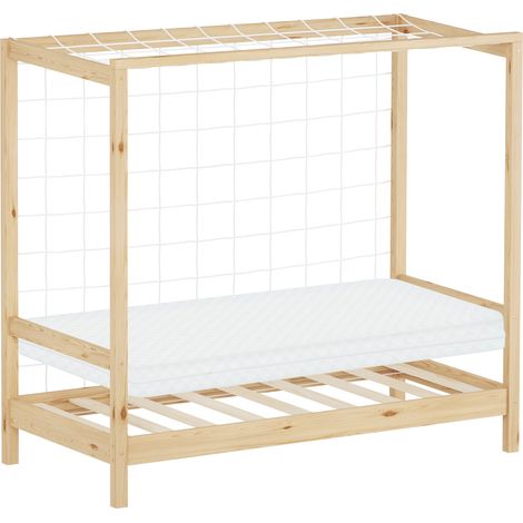 ML-Design Letto per Bambini 70x140 cm a Forma di Porta da Calcio e Pallamano con Materasso, Letto Singolo in Legno di Pino Naturale, Rete a Doghe e Rete da Gioco, Letto Sportivo per Cameretta Ragazzi