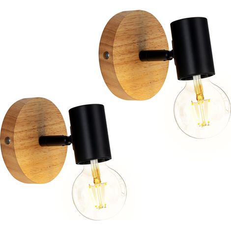 Industrial Wall Lights 2 Pack Black Wood E27 Fittings