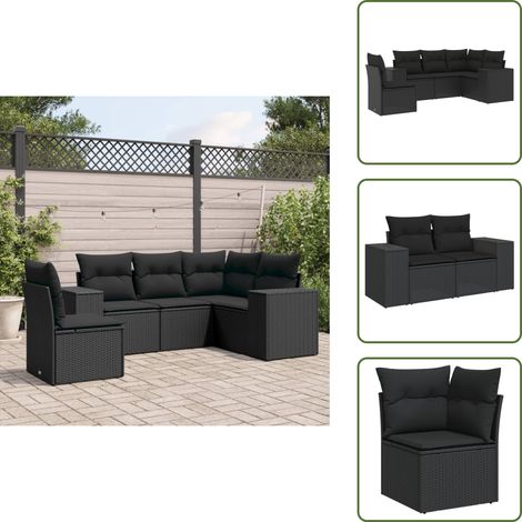 Salon de jardin 5 pcs avec coussins noir résine tressée - Salon De Jardin - Mobilier De Jardin - Salon Extérieur - Ensemble De Canapés - Canapé D'angle (1/5)
