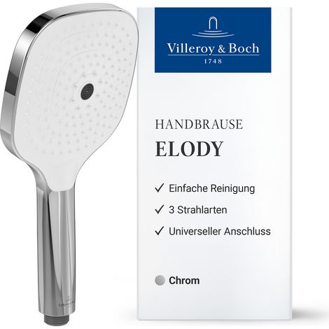 Villeroy & Boch Handbrause Elody, mit 3 Straharten, Wechsel per Knopfdruck, Einfache Reinigung (1/5)