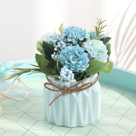 Bouquet d'hortensias artificiels - Décoration de table - Céramique - Bleu - 15x15 cm - Contemporain (1/5)