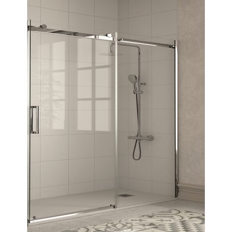Mampara de Ducha Frontal- 1 Hoja Fija y 1 Puerta Corredera- Cristal de Seguridad de 8 mm - Modelo Liberty 2 (146 - 150 cm) (1/2)