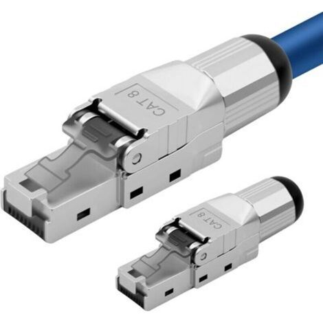 Lot de 2 fiches réseau CAT 8 RJ45 pour câbles LAN rigides - Câble de pose Ethernet - Fiche LAN CAT 8 sans outil LSA, entièrement blindé STP, 40 Gbit/s, AWG 22-26 (1/5)