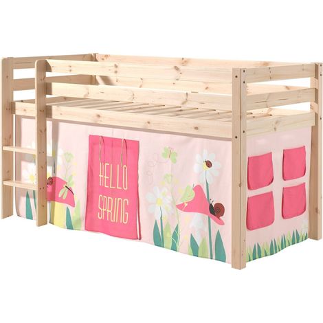 Lit mi-hauteur Charlotte avec tente de lit Spring - bois de pin (1/3)