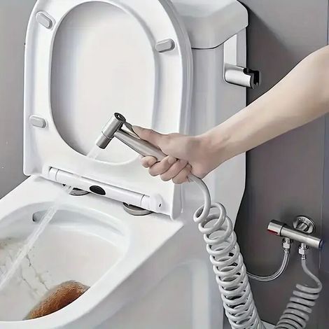Handheld Bidet Sprayer for Toilet Kit.Stainless Steel Spray Attachment Set with 3 Way Valve. Retractable Spring Hose (1/5)
