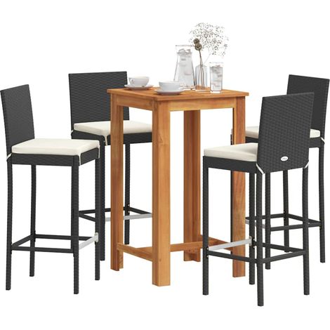 vidaXL Ensemble de bar de jardin 5 pcs noir bois massif acacia rotin (1/5)
