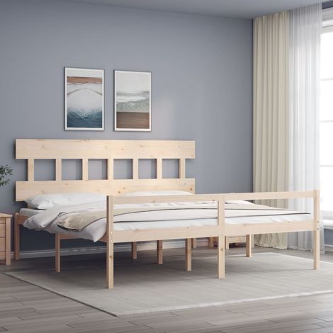Lit adulte avec tête de lit - Cadre de lit - Lit simple 200x200 cm bois massif -24748 (1/5)