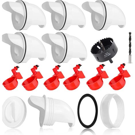 Alimentateur de poulet de 6 pièces et kit de coupe d'eau de 6 pièces, coupe d'arrosage de volaille de gravité et port d'alimentateur de volaille, Alimentateurs de poulet Pas de déchets pour la caille 
