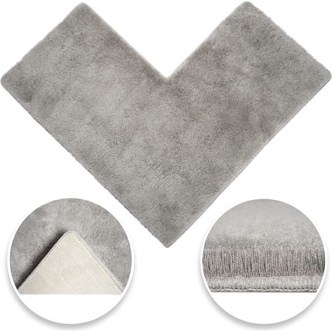 Tapis de douche d'angle gris clair, idéal pour les cabines de douche carrées. Extrêmement moelleux, antidérapant et lavable, passe au sèche-linge, tapis de bain avec découpe d'angle 50 x 100 (1/5)