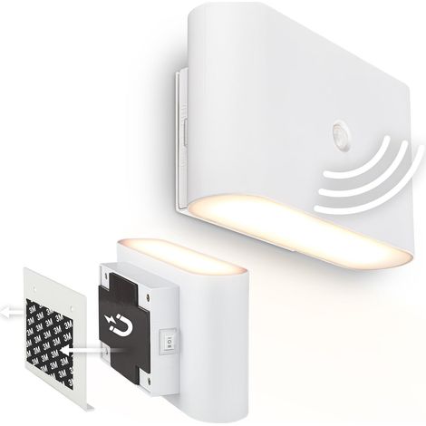 Lampe murale sans électricité ni perçage avec détecteur de mouvement, batterie, fixation magnétique amovible, sans fil, 16 x 9,5 x 6,5cm, blanc (1/5)
