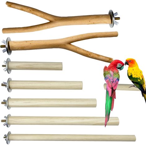 Perchoirs pour Oiseaux en Bois Naturel Lot de Perches pour Cage à Oiseaux Support de Repos pour Canaris Perruches et Calopsittes (1/5)