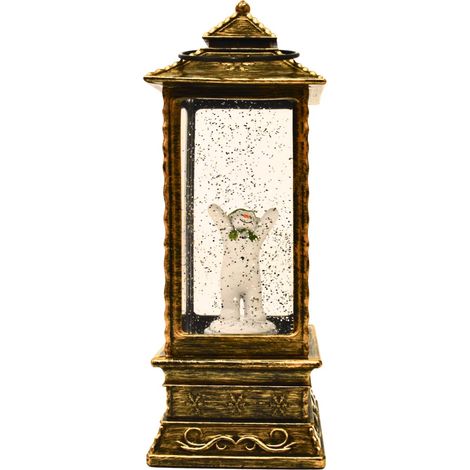 Snowtime Water Filled Christmas Copper Lantern with Snowman - 29cm