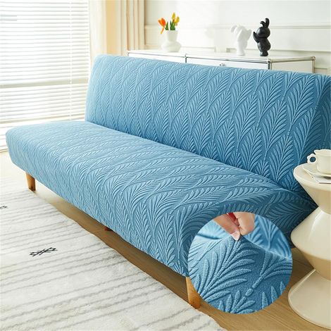 Funda elástica Click Clack para sofás de 2/3 plazas, diseño de hojas jacquard, funda para sofá sin brazos, funda para sofá cama que cubre completamente, protector de sofá plegable (Azul, M: 160-190 cm (1/5)