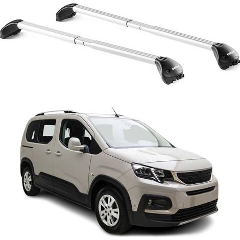 OMAC Dachträger Querträger TÜV geprüft für Peugeot Partner / Rifter 2008-2026 – Abschließbar (4 Schlösser) – Max 100 kg – Edelstahlband + Gummischutz Silber (1/5)