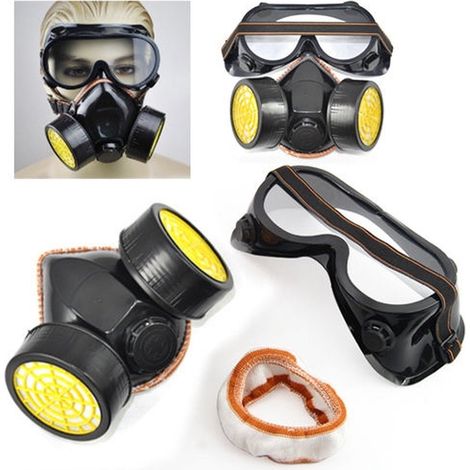 Máscara Respiración Doble Cartucho con Gafas Kit Pintura Anti Gases (1/2)