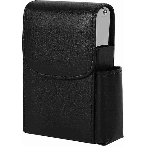 Étui à cigarettes en cuir PU, pochette à tabac, porte-briquet, boîte de rangement pour fumeurs, noir (1/5)