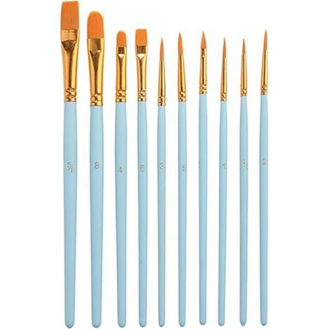 Pinceaux Acrylique - 10 Pièces - Manche Bois - Poils Nylon - Pour Peinture Acrylique Huile Aquarelle Gouache - Rose (1/5)