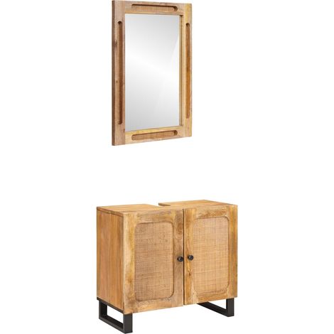 Badezimmer Sets mit Speicher 2 pcs Braun Massivholz Mango