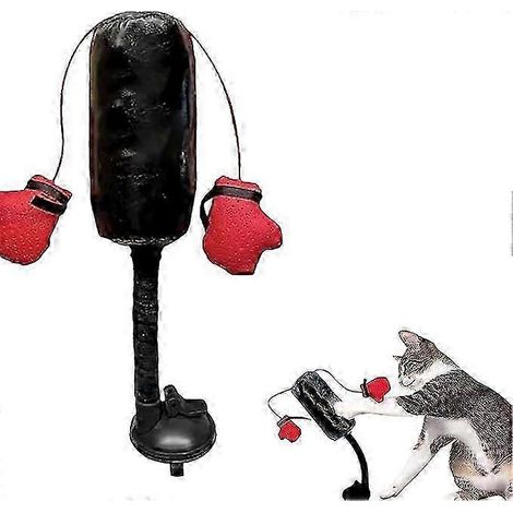 Boxsack-Spielgerät für Katzen mit federbelasteter Wackelfunktion, Saugnapfbasis, Glöckchen und Knistergeräuschen, interaktives Katzenspielzeug für Wohnungskatzen