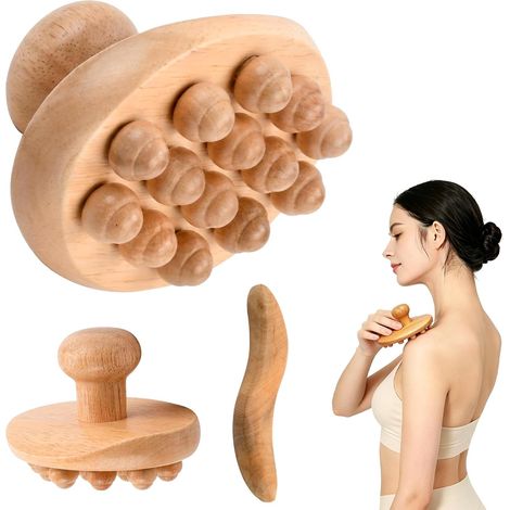 Masseur Anti-Cellulite en Bois avec Grattoir en Z, Outil de Maderothérapie pour Drainage Lymphatique, Brosse de Massage Corps Entier pour Ventre, Jambes et Dos, Rouleau Anti-Capitons Naturel (1/5)
