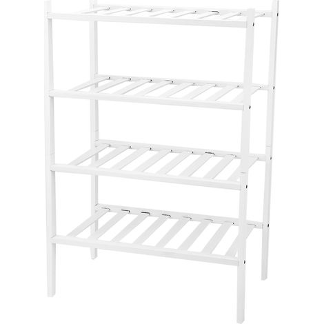 Étagère à chaussures 4 niveaux blanc, empilable, organisateur de chaussures en bambou multifonctionnel pour maison, hôtel, dortoir (1/5)