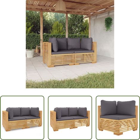 vidaXL Canapé de jardin - Canapés d'angle de jardin et coussins 2 pcs Bois teck massif (1/5)