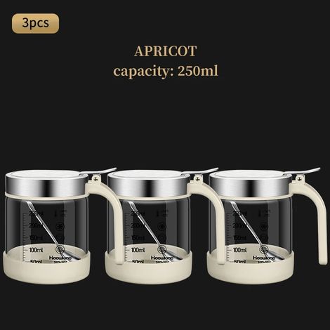 (3 pièces, 250 ml, beige) Pots en verre pour épices et aromates, avec cuillère, sucrier et salière, ustensiles de cuisine (1/5)