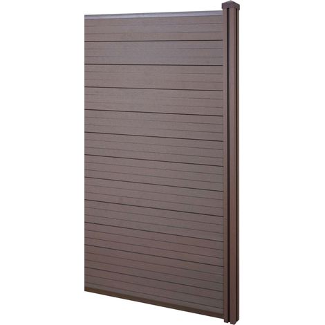 WPC-Sichtschutz Savoie, Windschutz Zaun, WPC-Pfosten Erweiterungselement schmal, 0,98m braun