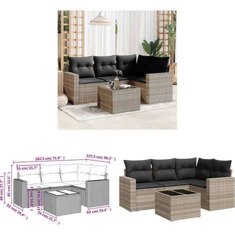 5-tlg. Garten-Sofagarnitur mit Kissen Hellgrau Poly Rattan - Gartenmöbel - PE-Rattan Möbel - Outdoor Sofa Set - Lounge Set - Esstisch - Home & Living (1/3)