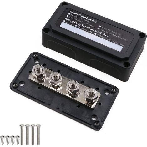 Bardusch - 12V Busbar 300A Bus Bar et de jonction de barre de bus robuste 4 goujons terminaux M8, 48V CC 300 Amp Bloc de Distribution D'alimentation pour voiture/RV/Bateau/Marine/Système solaire, Noir (1/2)