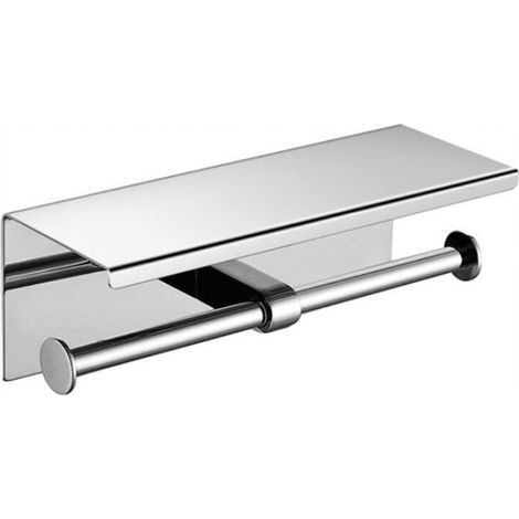Argent - 27x11x10 cm - Porte papier toilette acier inoxydable avec support smartphone, capacité de rangement 2 rouleaux, Acier inoxydable (1/3)