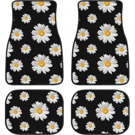 Juego de alfombrillas Daisy para coche (4 piezas), alfombrillas con estampado floral, accesorios para coche, universales, aptas para turismos. (1/4)