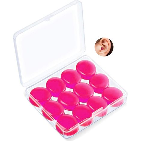 6 paires de bouchons d'oreille réutilisables en silicone souple, bouchons d'oreille antibruit malléables pour dormir, antibruit, concert, natation, douche, ronflement (rose rouge) (1/5)