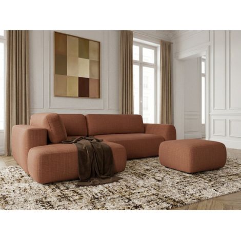 BOBOCHIC - Canapé angle L convertible coffre DENISE tissu texturé avec pouf Angle gauche  Orange